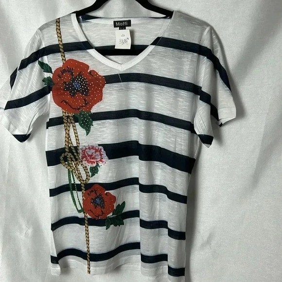 Y2K,vtg, NEW, MOFFI top,beaded floral, striped,sheer,feminine,cottagecore,boho - Picture 4 of 13